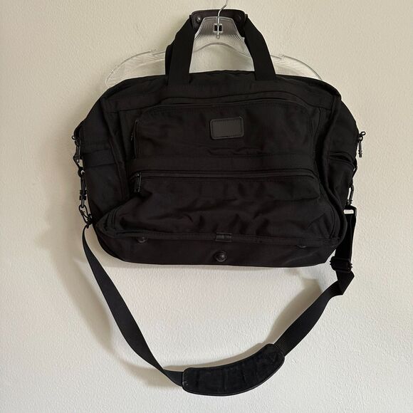 TUMI Black Nylon Messenger Laptop Bag Travel Satchel With Strap Business